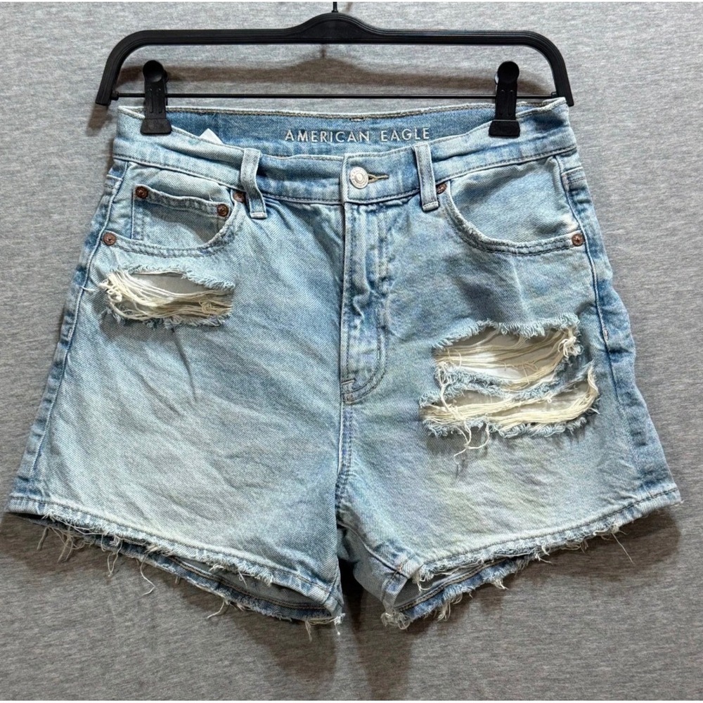 American Eagle Denim Shorts Womens 4 Light Blue Strigid Distressed High Waisted